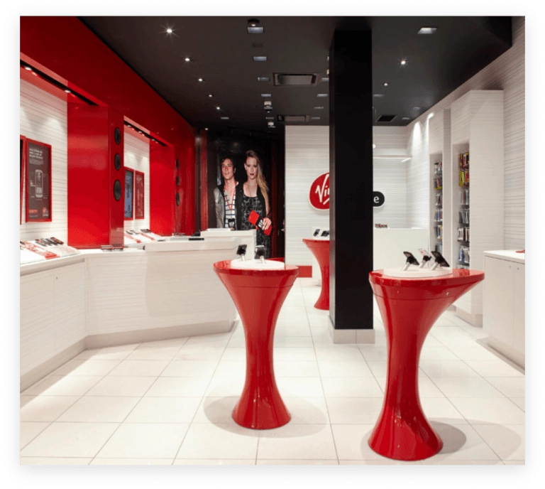 Products setup in a Virgin Mobile store