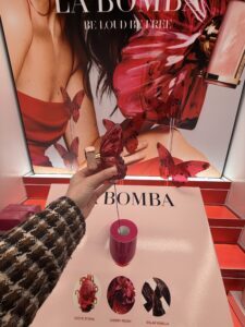 A fragrance tester display with security solutions that secure each tester while enhancing the beauty brand and allowing customers to interact with the perfumes