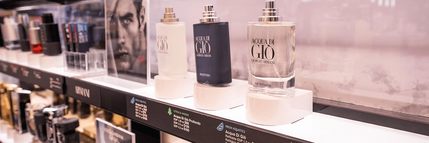 A fragrance tester display with security solutions that secure each tester while enhancing the beauty brand and allowing customers to interact with the perfumes