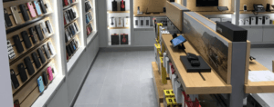 Products secure and displayed in a Verizon store