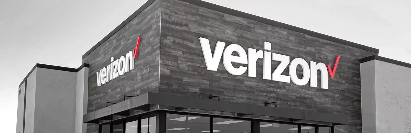 Exterior of Verizon store with logo