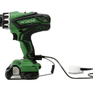 Zips securing a green Hitachi drill