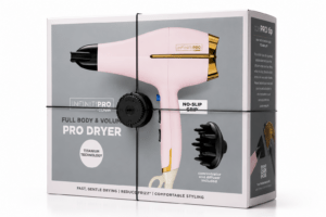 A security device securing a box with a hair dryer.