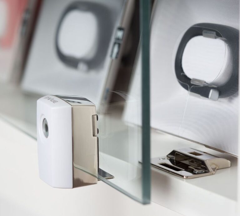 InVue showcase lock in white, designed for advanced security solutions