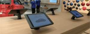 Tablet stands in a VW dealership