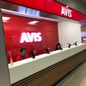Tablet POS stands at Avis counter
