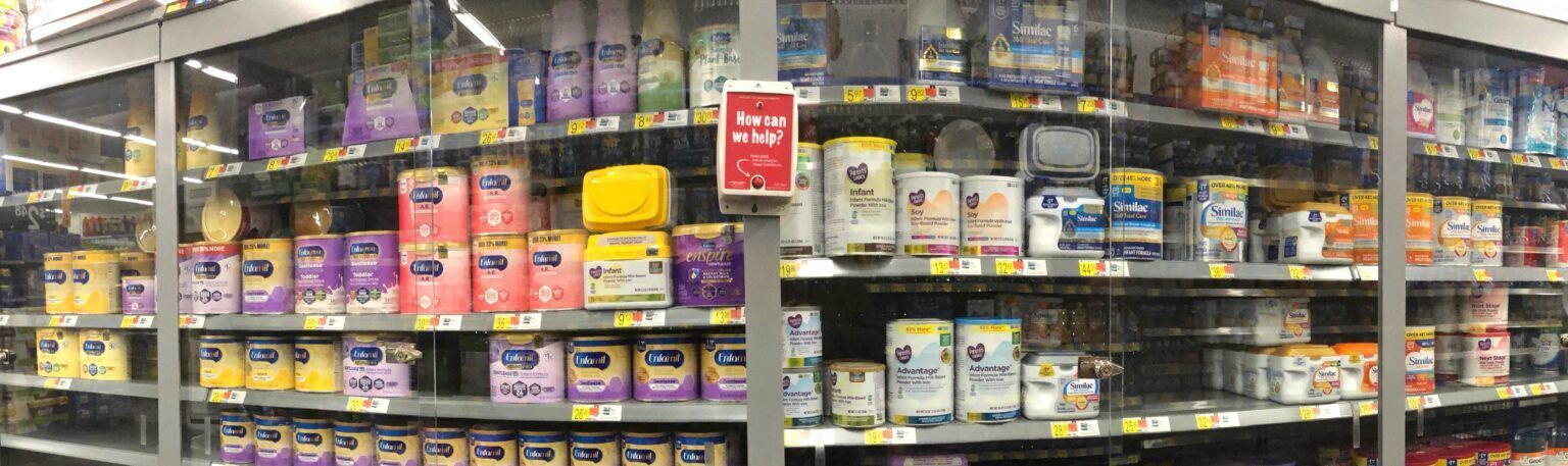 Formula on Locked up on Shelves Behind Glass