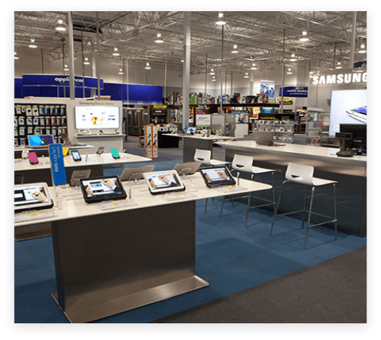 Display area with merchandise security on retail floor