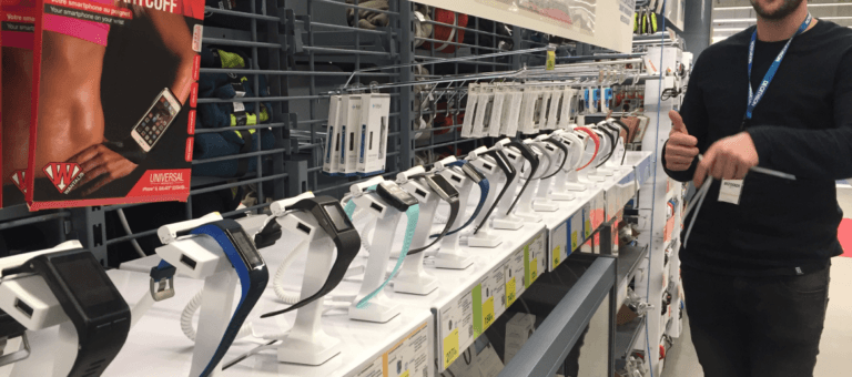 Smart watches displayed in a sporting good retail store