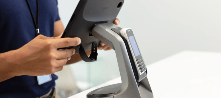 Hand using tablet stand