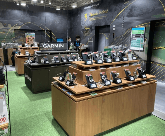 Sporting goods displayed in a retail setting