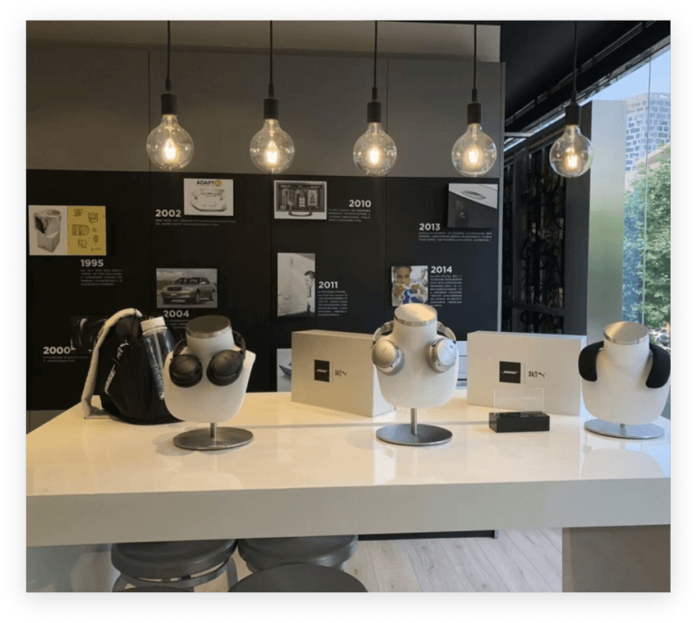 Bose store with headphones on display