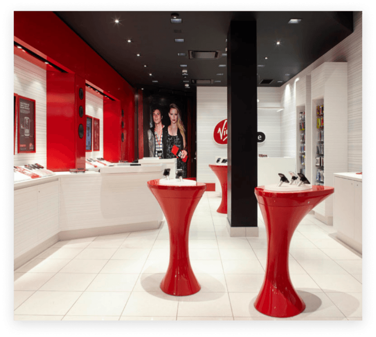 Virgin Mobile store interior with product displays