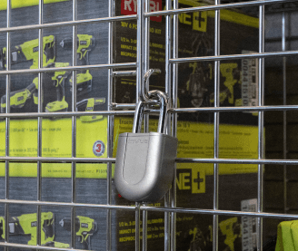 InVue padlock securing a cage with hardware products