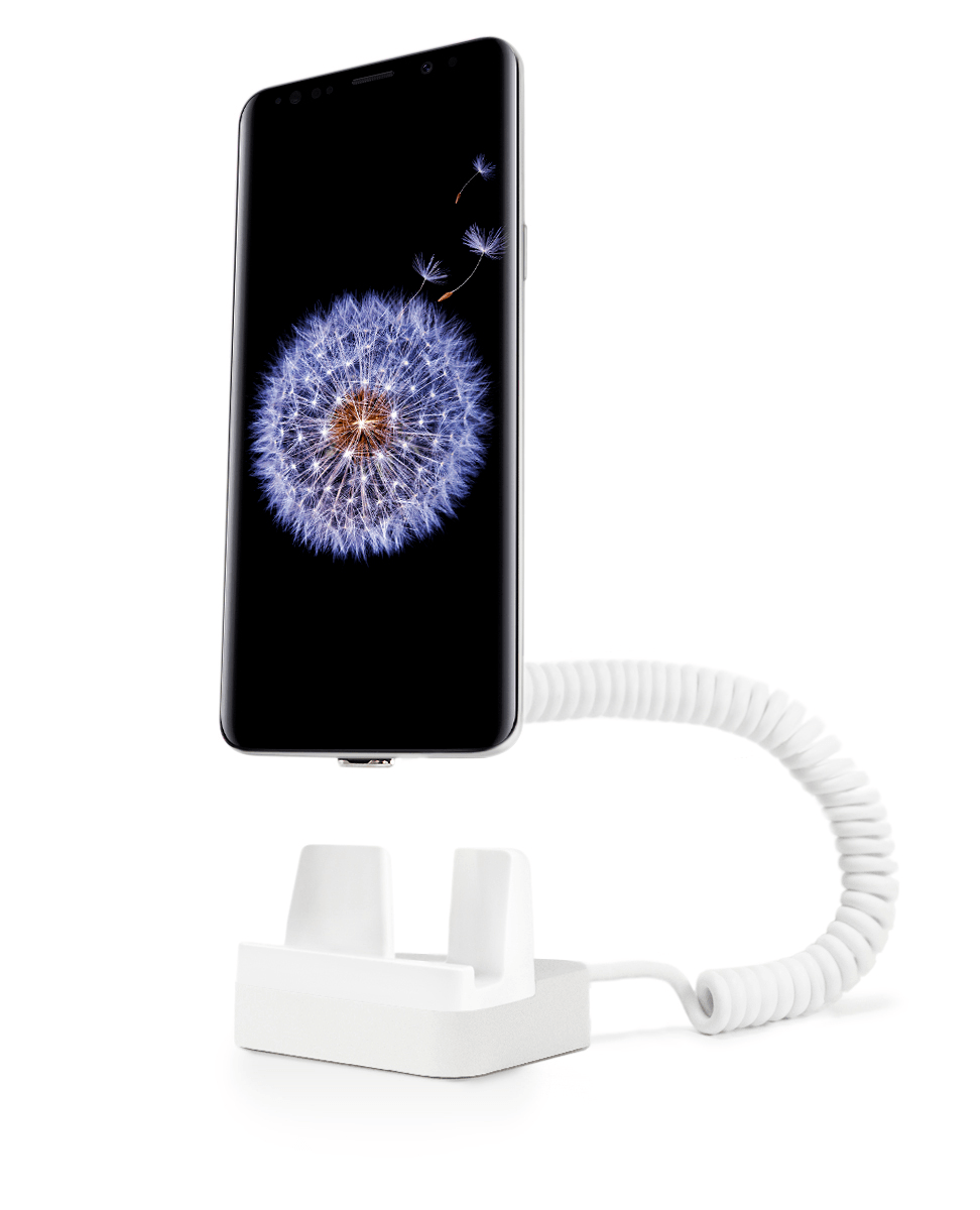 Smartphone attached to white secure display