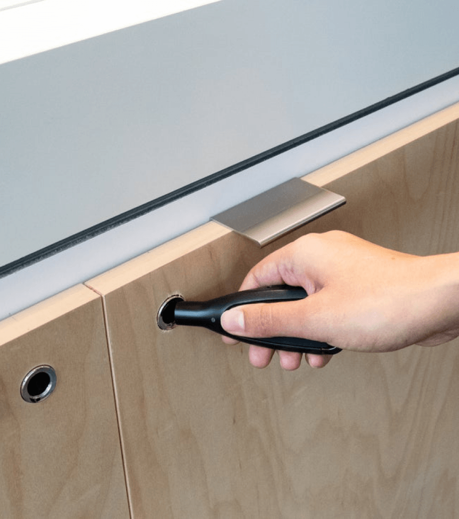 OneKEY locking a wooden cabinet