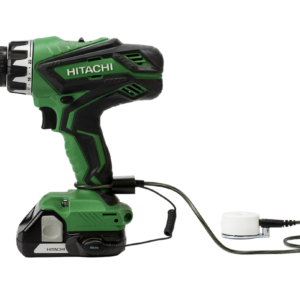 Zips securing a green Hitachi drill